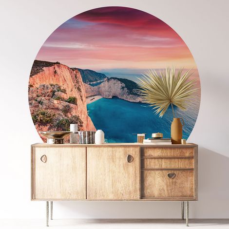 Sticker mural rond / cercle - Plage Navagio Grèce - Diamètre 40 cm - Adhésif + Protection BRILLANTE (1/3)