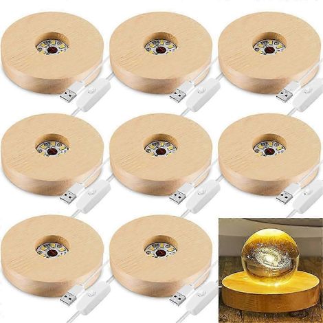 Lot de 8 socles lumineux LED en bois pour présentoirs en bois et en verre. (1/5)