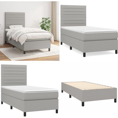 Boxspringbett mit Matratze Hellgrau 90x200 cm Stoff - Boxspringbett - Doppelbett - Schlafraum - Bettenrahmen - Matratze - Home & Living (1/5)