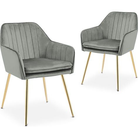 Lot de 2 chaises avec accoudoirs en velours gris EDWIGE (1/5)