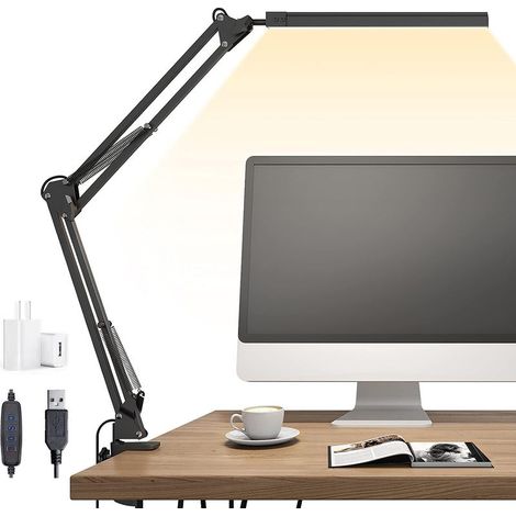 dirigéLampe de bureau à bras articulé avec pince, réglable en hauteur, noire. (1/5)