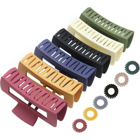 6 Pinces Cheveux Femme Grande, 10.5cm Antidérapantes Pinces à Cheveux Epais Adulte Griffe Pinces Crabe, Rectangulaire Grosse Hair Claw Clip-C (1/5)
