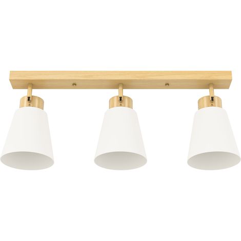 Lampadario da Soffitto con 3 Punti Luce Regolabili a 90° e Attacchi E27 in Acciaio e Vetro Color Legno