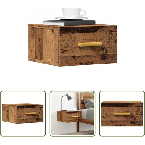 Bois d'ingénierie -  Table de chevet murale vieux bois 35x35x20 cm (1/5)