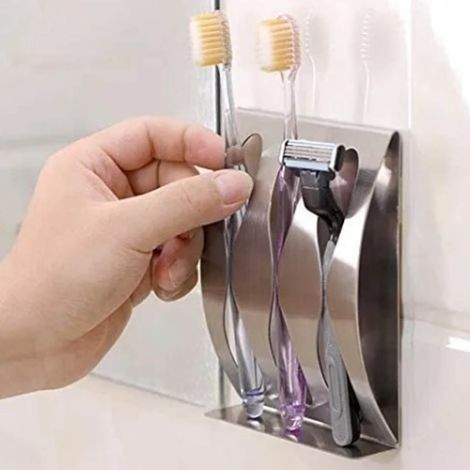 Zahnbürstenhalter, 3 Fächer, Edelstahl, Rasiererhalter, Wandmontage, fürs Badezimmer (1/5)