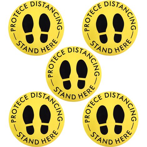 5PCS autocollants de sol marqueurs de distance sociale pour école marché zone publique jaune (1/5)