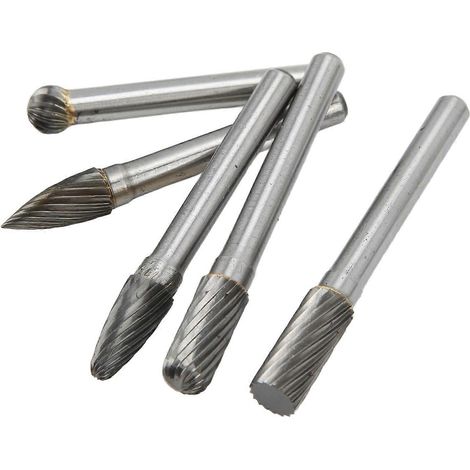 5-teiliges Set rotierender Fräsfeilen aus Wolframkarbid (6 mm Schaft, 1/4 Zoll) zum Polieren und Schleifen von Holz.