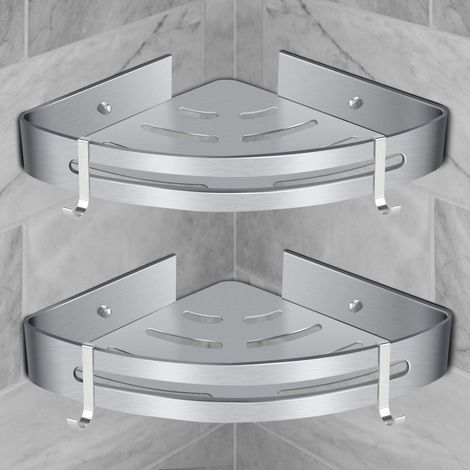Corner shower shelf, bathroom shelf without drilling, shower storage basket, wall-mounted aluminum shower shelf, two-piece storage box, silver (2 pcs) (1/5)
