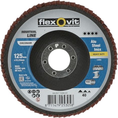 Disque à lamelles INDUSTRIAL LINE HEAVY DUTY - Ø 125 mm - Grain 40 - FLEXOVIT