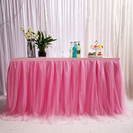 Tischrock Tüll 183cm Rosa, romantische Tutu Tischdecke für Babyparty, Hochzeit, Geburtstag
