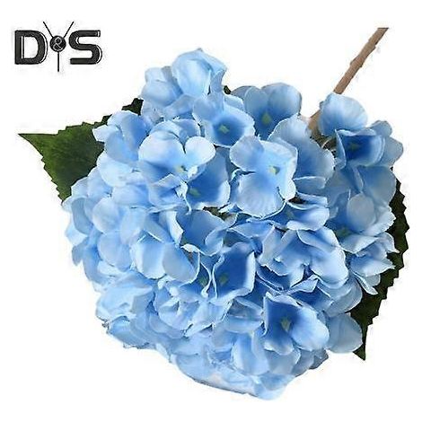 Hortensia artificiel avec tige à feuilles vertes, fleur artificielle réaliste, centre de table pour mariage, maison ou bureau, composition florale. Branche de fleurs artificielles.bleu ciel (1/5)