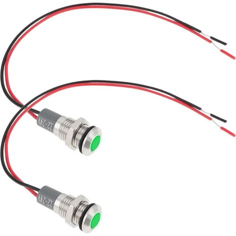 8-mm-LED-Warnleuchten, grün – 2er-Pack, Einbauversion, Metallgehäuse, kompatibel mit 12–24 V Wechsel- und Gleichstrom