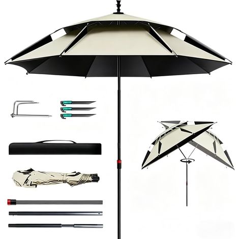 Parasol de Plage avec Ancre de Plage,Ø 160cm Parasol de Jardin Exterieur,360° Parasol Inclinable,Toile Protection UV UV50+,Ombrelle réglable en Hauteur et Inclinaison,pour Balcon (kaki) (1/5)
