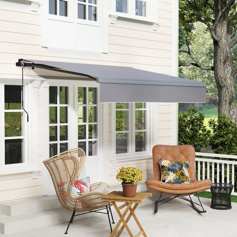 Toldo Manual Retráctil para Jardín con Manivela Protección UV Estructura de Metal y Aluminio 295x200 cm Gris (1/5)