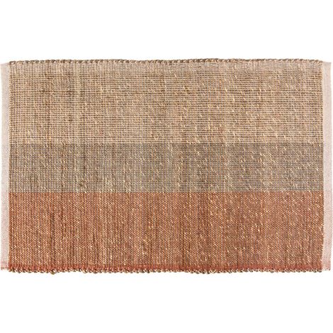 Tapis Rectangulaire en Jonc de Mer et Coton Tissé à la Main Style Bohème Terracotta 60 x 90 cm - PANGIVO