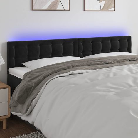 Tête de lit à LED pour lit double, Cadre de lit, Tableau décoratif de chevet Noir 200x5x78/88 cm Velours SDG73475 (1/5)