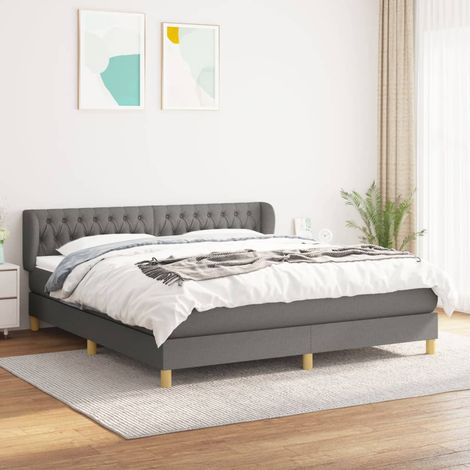 Lit Adulte Sommier et Matelas,Lit à sommier tapissier avec matelas Gris foncé 180x200cm Tissu -BVN14359 (1/5)