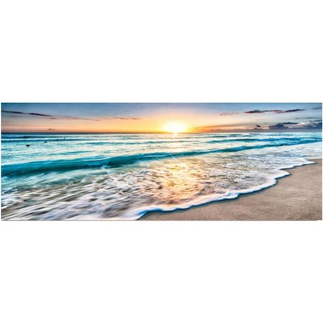 Tableau Murale Plage - Toile Imprimée Paysage Marin Coucher de Soleil Mer Bleue - Décoration Murale Chambre Salon Salle de Bain Bureau - 50 x 152 cm (1/5)