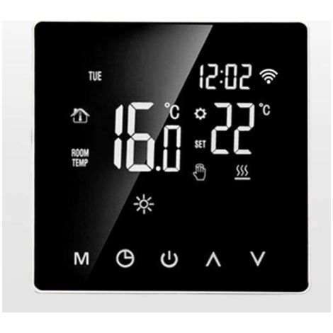 Écran tactile LCD programmation hebdomadaire 16A thermostat intelligent eau chauffage au sol chaudière murale thermostat de chauffage au sol électrique 86  86  40mm police blanche bouton blanc 1 pièce (1/2)