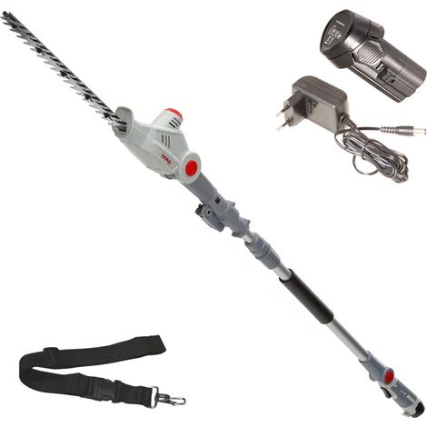 Taille Haie sur perche télescopique 12V - Lame de 41cm -Batterie Lithium 2,5Ah - Chargeur 12V - Sangle d'épaule IKRA