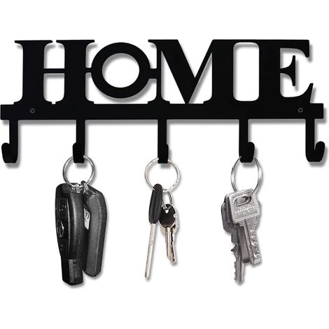 Porte-clés mural en métal noir vintage crochets clés 33x13,5cm décoration maison rustique Western accroche-clés décoratif avec 5 crochets pour porte d'entrée cuisine et maison (1/5)
