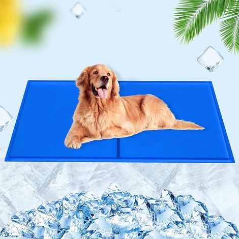 Tapis Rafraichissant pour Chien Chats, Tapis de Refroidissement Automatique pour Animaux de Compagnie, Imperméable et indéchirable, Durable Mise à Niveau Tissu Oxford+PVC, Bleu, 96x81cm