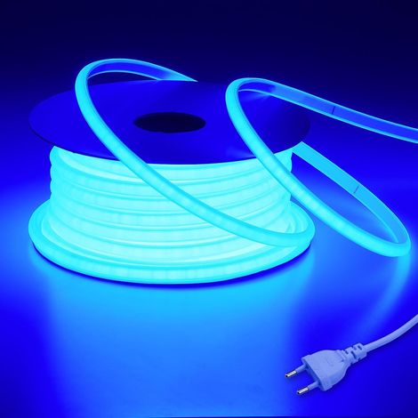 Bande LED COB étanche 220 V – 20 m – Bleu – Découpable sur mesure – IP65 – Sans transformateur – Prise incluse – Idéale pour chantier ou chambre (1/5)