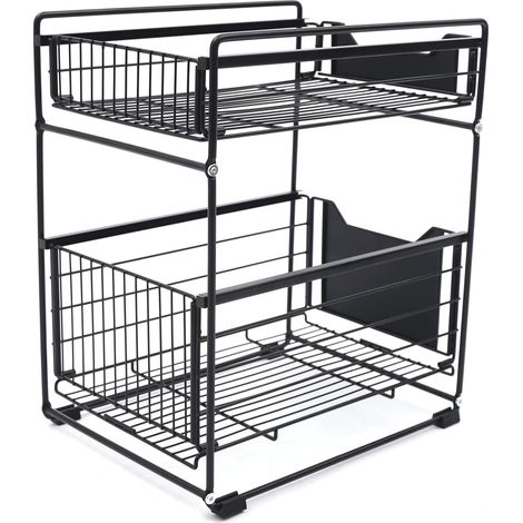 Organiseur de meuble à 2 étages - Noir Avec pieds antidérapants Panier extensible Étagère sous évier Pour cuisine, salle bain (1/5)