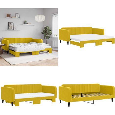 Tagesbett Ausziehbar mit Matratzen Gelb 100x200 cm Samt - Schlafsofa - Sofa-Bett (1/5)