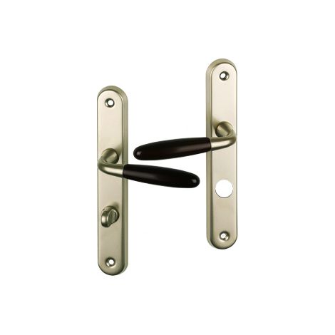 Ouvre&Déco – Lot de 2 poignées de porte JANICE – Aluminium nickel mat et bois foncé – Verrou de condamnation – Entraxe 195 mm