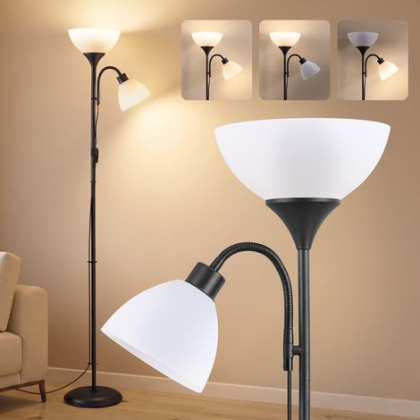 Lampadaire LED avec Liseuse, Lampe de Lecture sur Pied avec Bras Réglable, en Fer, 38,5 x 23,5 x 176 cm, Noir Mat, pour Salon et Bureau (1/5)
