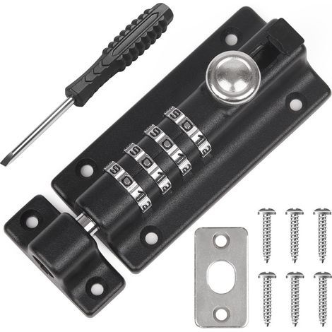 Serrure coulissante à 4 chiffres 120 mm - Serrure à combinaison en acier inoxydable avec vis inviolables, convient aux portails de jardin et à la plupart des portes (noir) (1/5)
