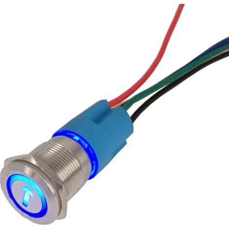 Acier Inoxydable 19mm Bleu Lumière La Flèche 12V Bouton Poussoir Démarrage Voiture Interrupteur Momentané Intérieure Prise de Fil (1/5)