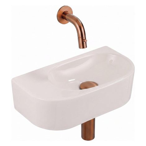 QeramiQ Fuente Lavabo pour WC - 40x22x12 cm - lisse - demi-rond - sans trou de robinet de Lavabo pour WC - ceramique - robinet de Lavabo pour WC (1/5)