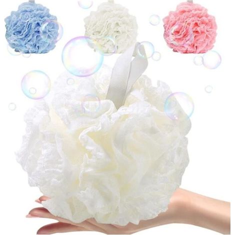 3 Douce Grandes Éponges de Douche en Maille XL Épaissir Fleurs de Bain Blanche Filet Loofahs Boules Rose bleu Pour Nettoyant Corps (1/4)