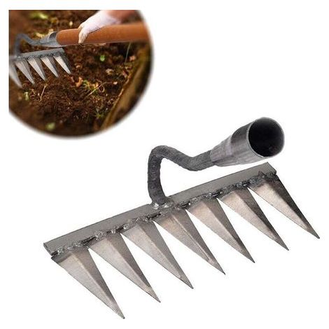 Rateau Jardin, Rateau de Désherbage 7 Dents en Acier, Outillage de Jardin à Main, Scarificateur Manuel Gazon, Houe Jardinage, Outils Jardinage pour Semer, Désherber, Ameublissement du (1/5)