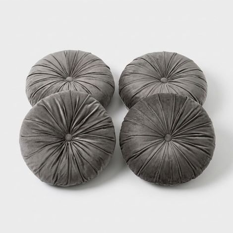 4 runde Sofakissen 40 cm aus Polyester und Samt Artemis YES - Dunkel Grau (1/3)