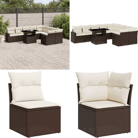 10-tlg. Garten-Sofagarnitur mit Kissen Braun Poly Rattan - Gartenmöbel Set - PE-Rattan Möbel - Outdoor Lounge - Gartenlounge - Terrassenmöbel - Home & Living (1/5)