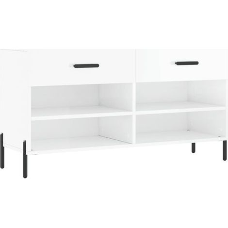 Tabouret à chaussures blanc éclatant, 102 x 35 x 55 cm, en bois composite. (1/5)