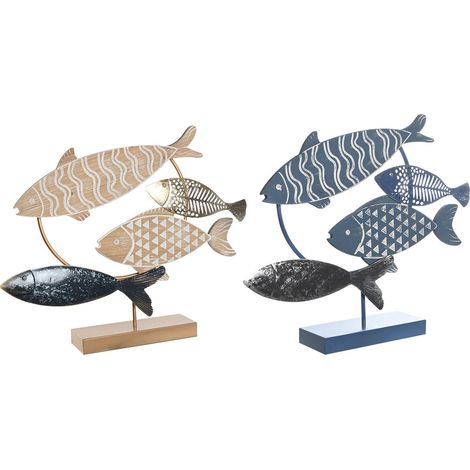 Deko-Figur DKD Home Decor 53 x 9 x 45 cm natürlich Blau Gold Spiralen Mediterraner (2 Stück)