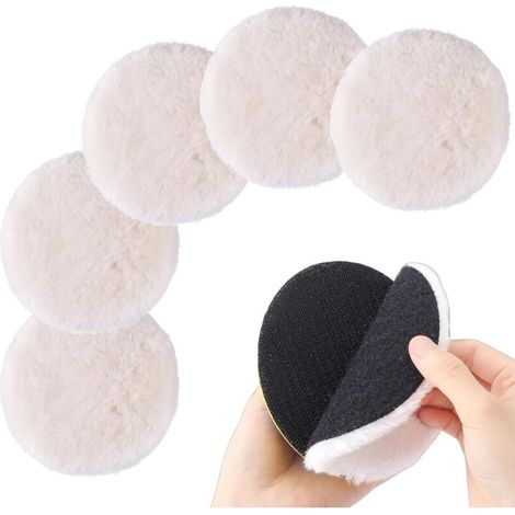 tampon de polissage laine 125 mm pour ponceuse orbitale, lot de 5 pièces, épaisseur 2,6 cm, blanc, accessoires rénovation voiture bois métal nettoyage rapide efficace (1/5)