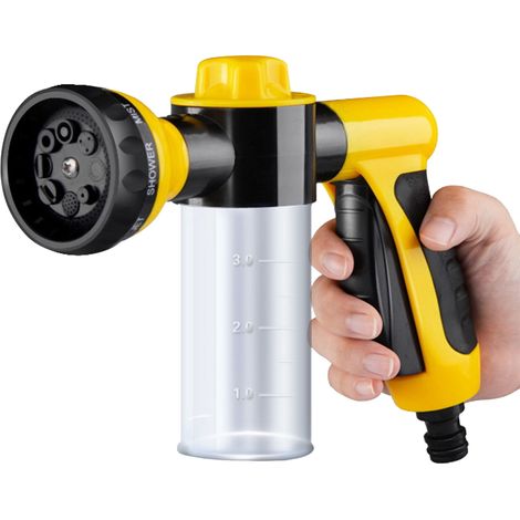Pistolet pulvérisateur à mousse avec distributeur de savon de 100 ml, buse de pulvérisation manuelle pour tuyau d'arrosage, 8 jets réglables, arroseur pour tuyau de pelouse, lavage de voiture et douch (1/2)