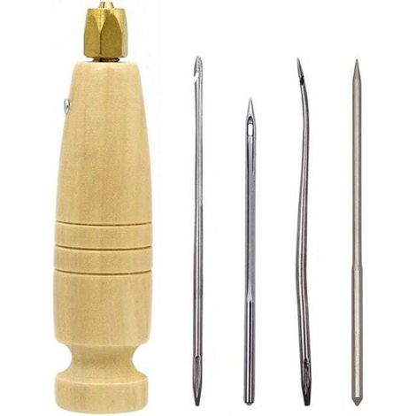Outil de couture du cuir avec manche robuste, 4 poinçon remplaçable pour la réparation de chaussures, fournitures pour le bricolage en cuir (1/4)