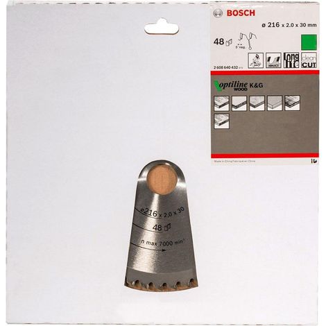 BOSCH DISCO SIERRA OPTILINEWOOD Diámetro disco x eje (mm) 216x30 Número de dientes 48
