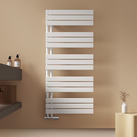 EMKE Badheizkörper Flach 1320x600 mm Weiß, Handtuchwärmer für Badezimmer Handtuchtrockner, Panel Handtuchhalter Seitenanschluss für Wasser 798W