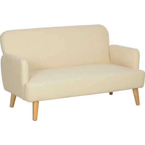 Divano 2 Posti Moderno Effetto Velluto con Imbottitura Spessa, 140x74x79cm, Bianco Crema