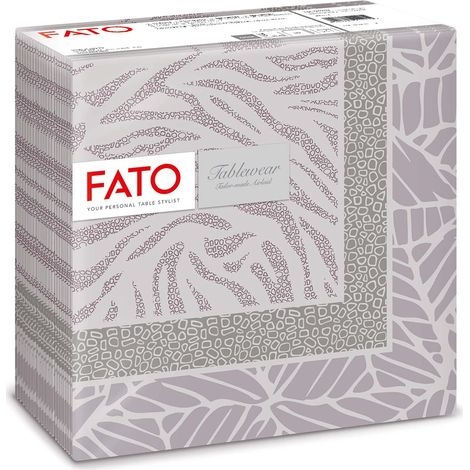 Fato - Tovaglioli in Carta a secco, Airlaid, Effetto Tessuto, Confezione da 50 tovaglioli, Formato 40x40 piegato in 4, Decoro Jungle Polvere (1/5)