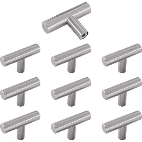 Bouton de Meuble, 10 Pièces Poignée de Portes pour Placards en Acier Inoxydable Argent Poignee Meuble Cuisine Vintage avec Vis pour Commode, Armoire
