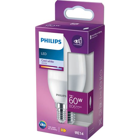 LAMPADA A LED 'OLIVA' NATUR.4000K 7 W=60W E14 - 806 lm- 4 pezzi  - PHILIPS