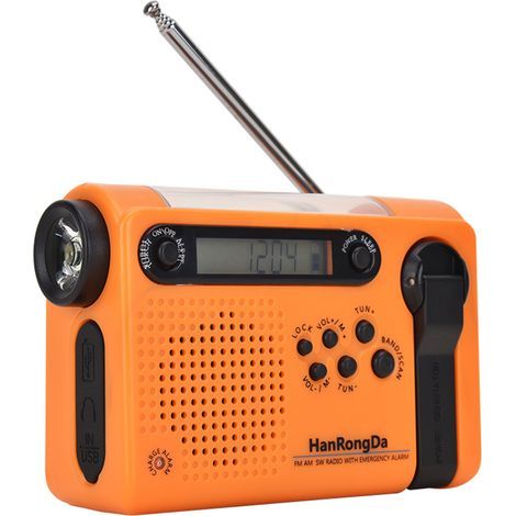 Outdoor emergency radio, portable AM/FM shortwave radio, solar-powered mobile radio with light, SOS alarm, orange (1/5)
